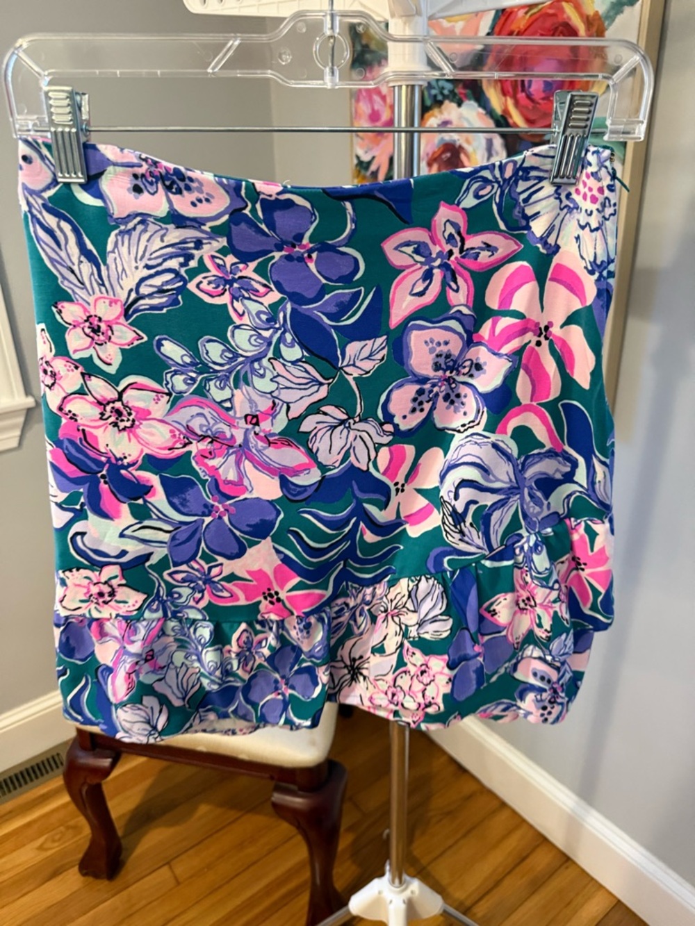 Lilly Pulitzer Teal Skirt with Pink and Purple Floral Print